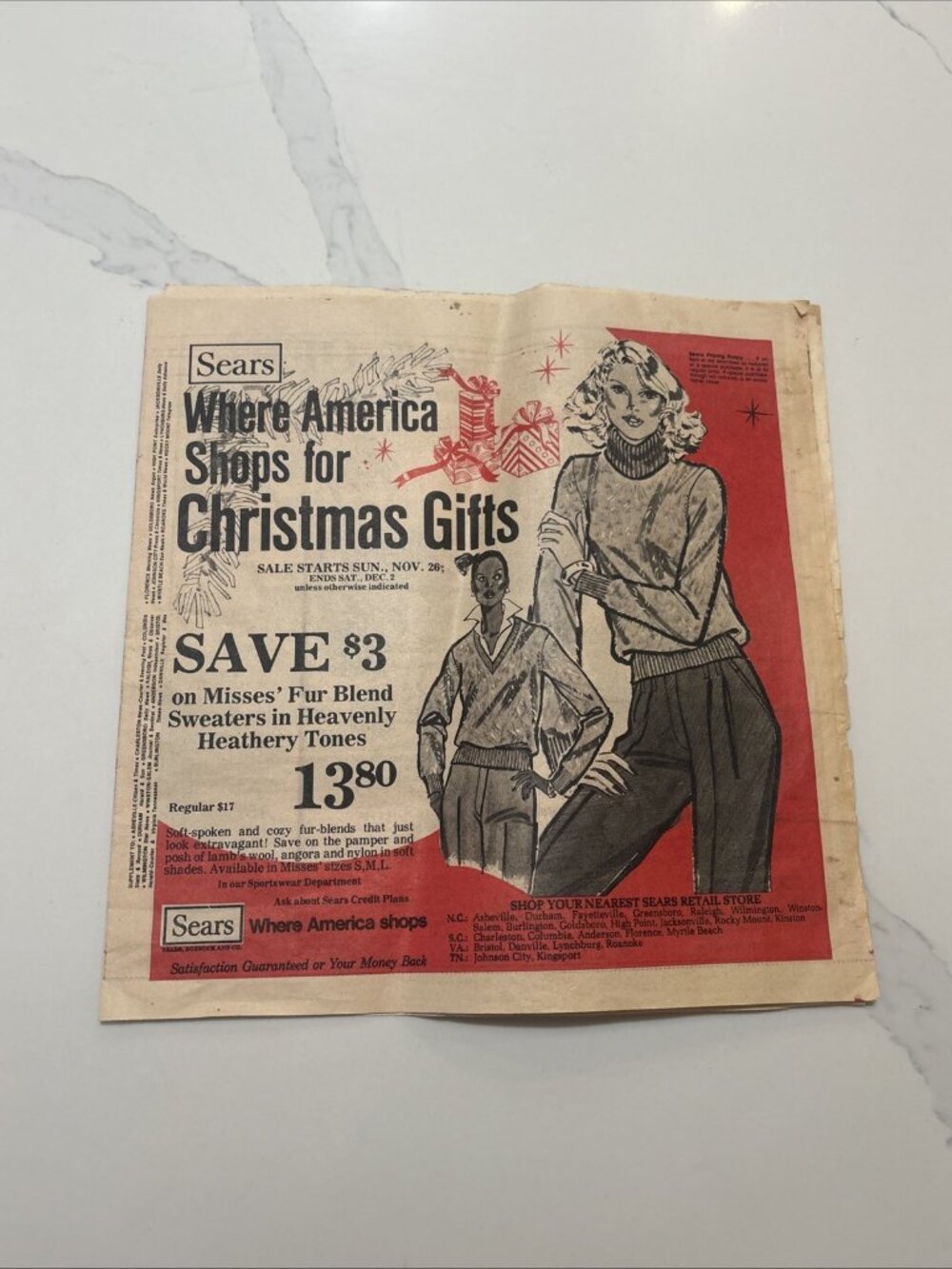 Vintage 1978 Sears Christmas Gifts Newspaper Ad Fur Blend Sweaters